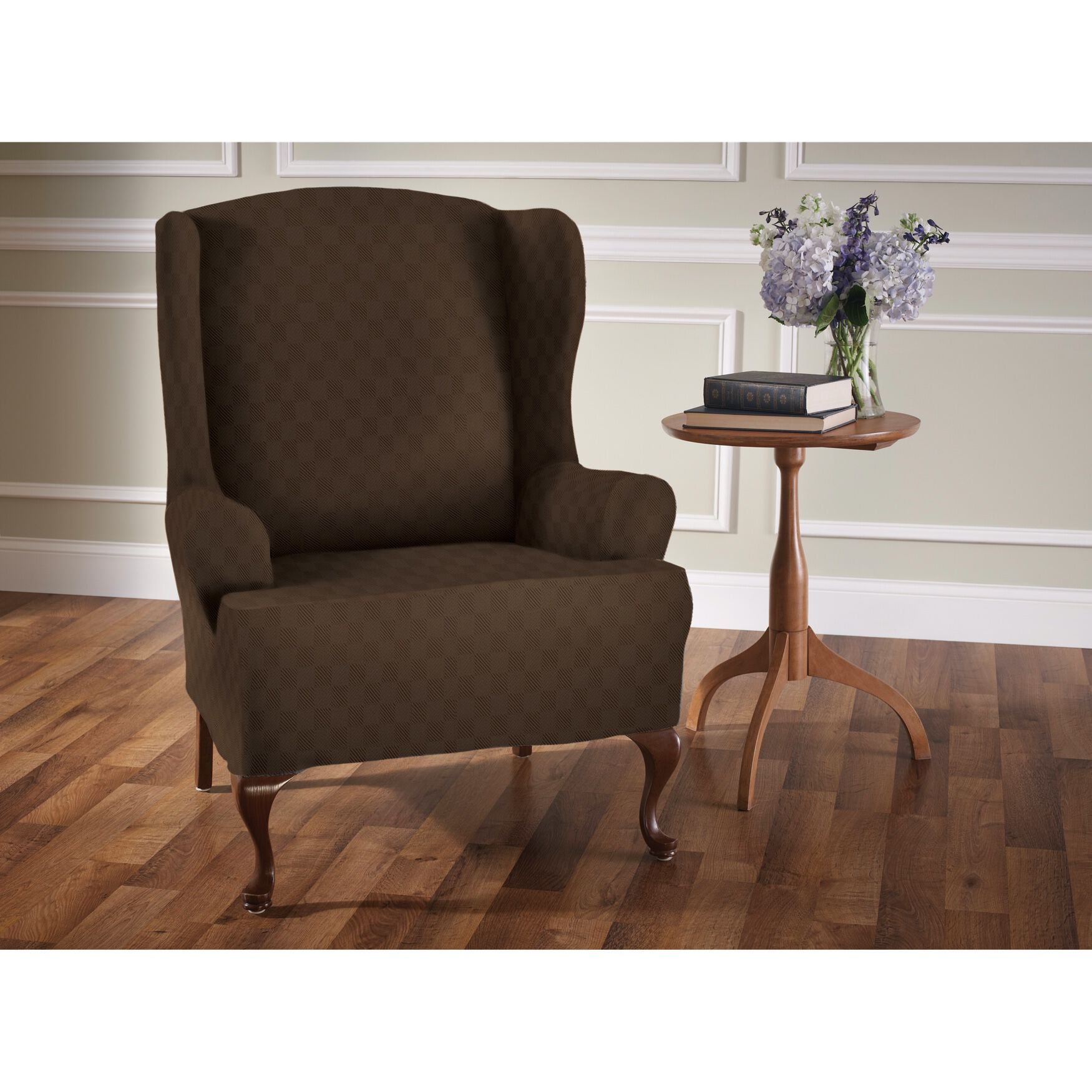 Stretch Newport Wing Chair Slipcover, CHOCOLATE, hi-res image number 0