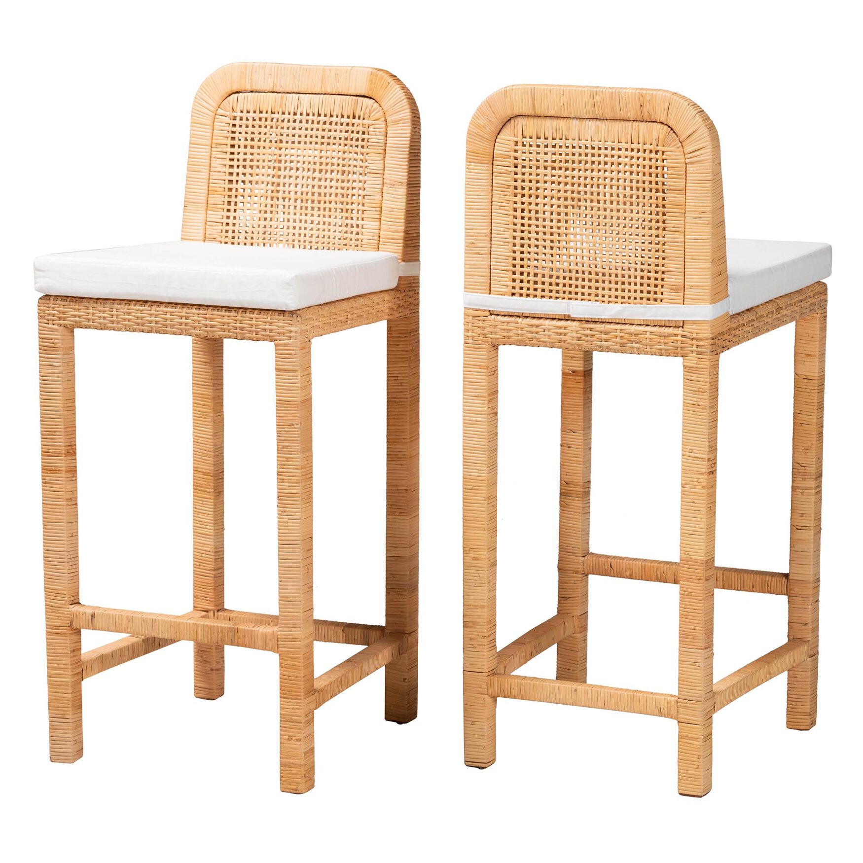 Zariah Modern Bohemian Natural Brown Rattan And Mahogany Wood Bar Stool, NATURAL BROWN MAHOGANY, hi-res image number 0