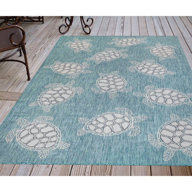 Liora Manne Carmel Seaturtles Indoor/Outdoor Rug Aqua 23 inchesX7 feet 6 inches, , alternate image number null