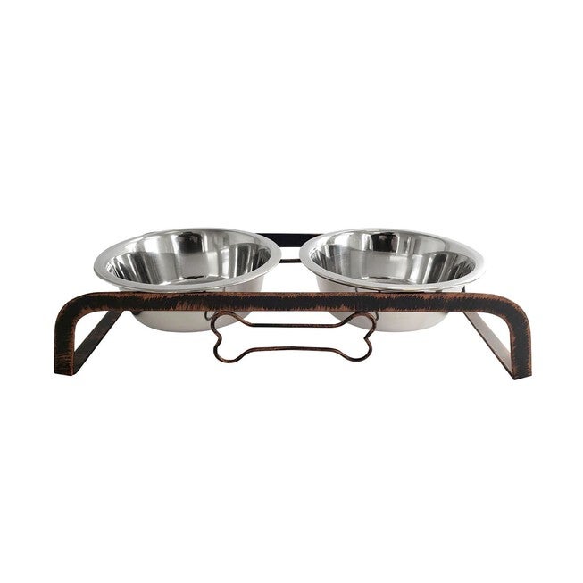 Rustic Bone Pet Dog Raised Feeder with Bowls, 1 QT, COPPER, hi-res image number null
