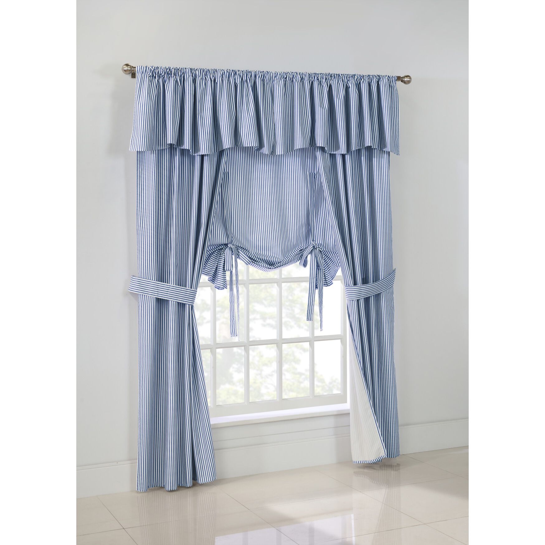 Ticking Stripe Room Darkening Pole Top Flat Valance, , alternate image number 8