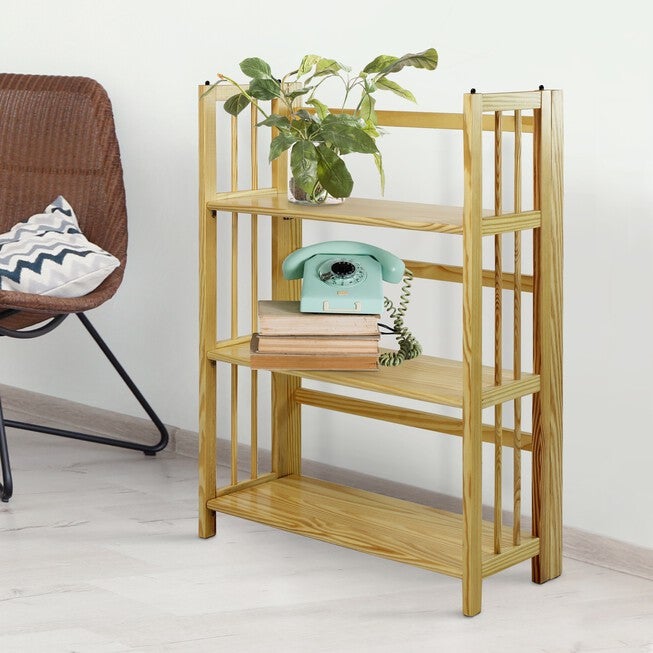 3-Shelf Folding Stackable Bookcase 27.5 inches Wide-Natural, , alternate image number 7