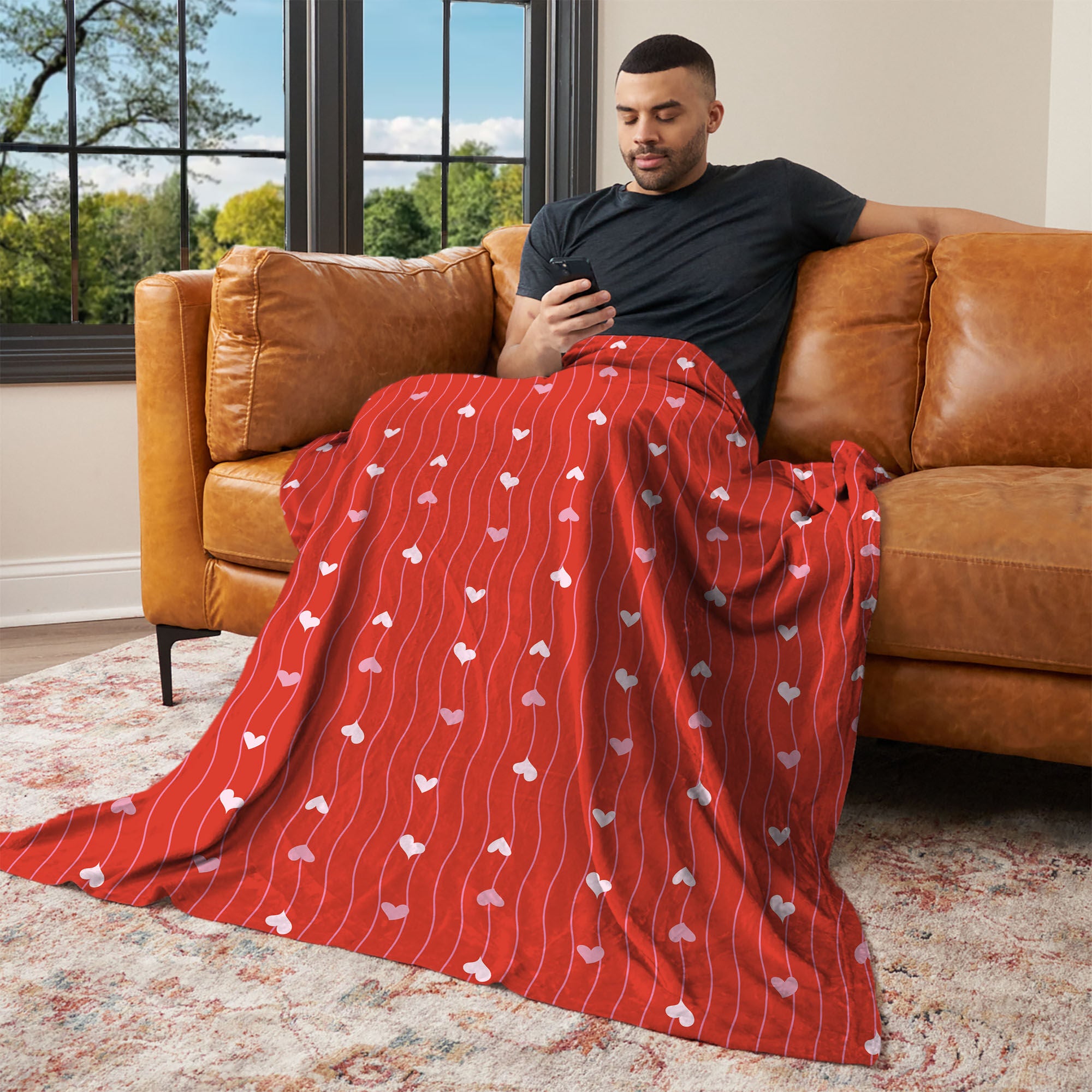 Valentine's Day Line Hearts Silk Touch Throw Blanket 60x80 Inches, HEARTS THROW, alternate image number 2