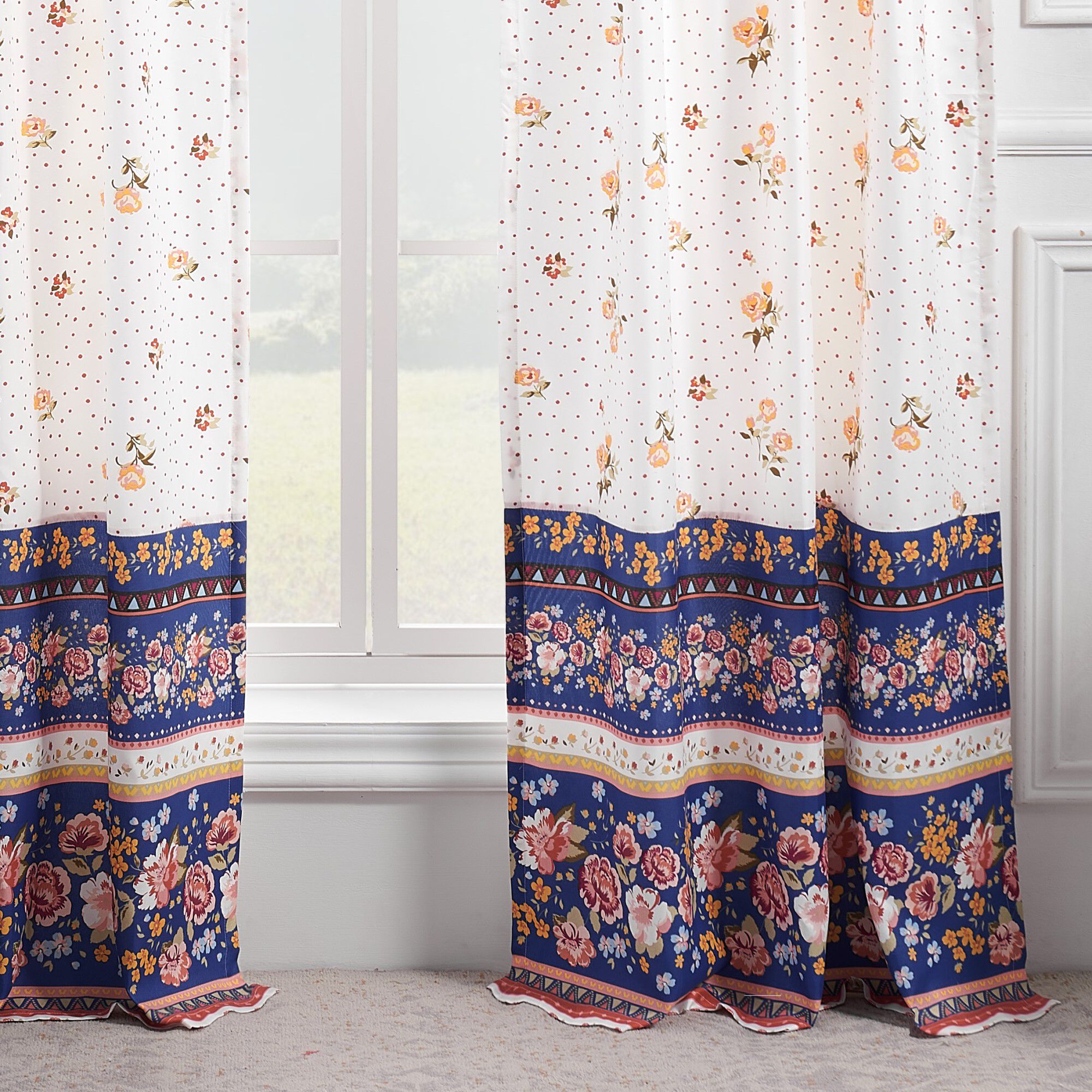 Marsha Window Curtain Panels, Set of 2, 84 inches, BLUE, hi-res image number 0