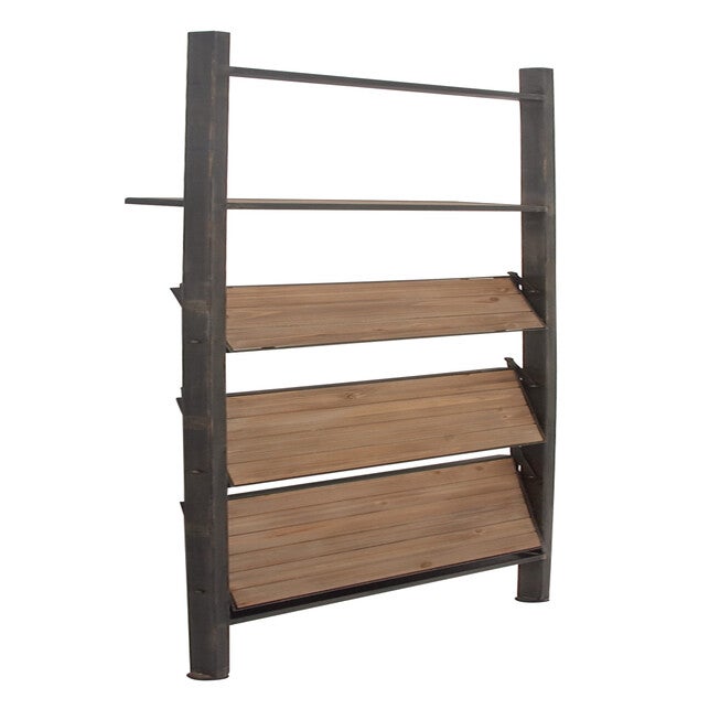 Dark Brown Wood Industrial Shelving Unit, 77 inches x 20 inches x 14 inches, , alternate image number null