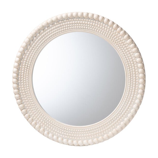 Grazia Modern Round Beaded-framed Accent Mirror in Pearl White, PEARL WHITE, alternate image number 1