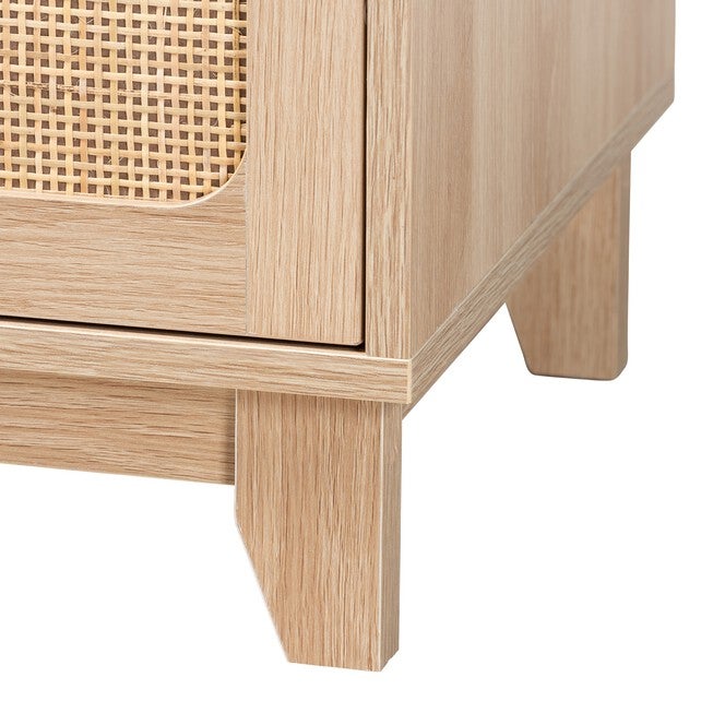 Elsbeth Japandi Oak Brown Finished Wood And Natural Rattan 3-Drawer Storage Cabinet, , alternate image number null
