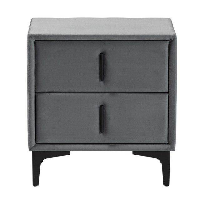 Etienne Modern Slate Grey Velvet 2-Drawer Nightstand, SLATE, alternate image number 3
