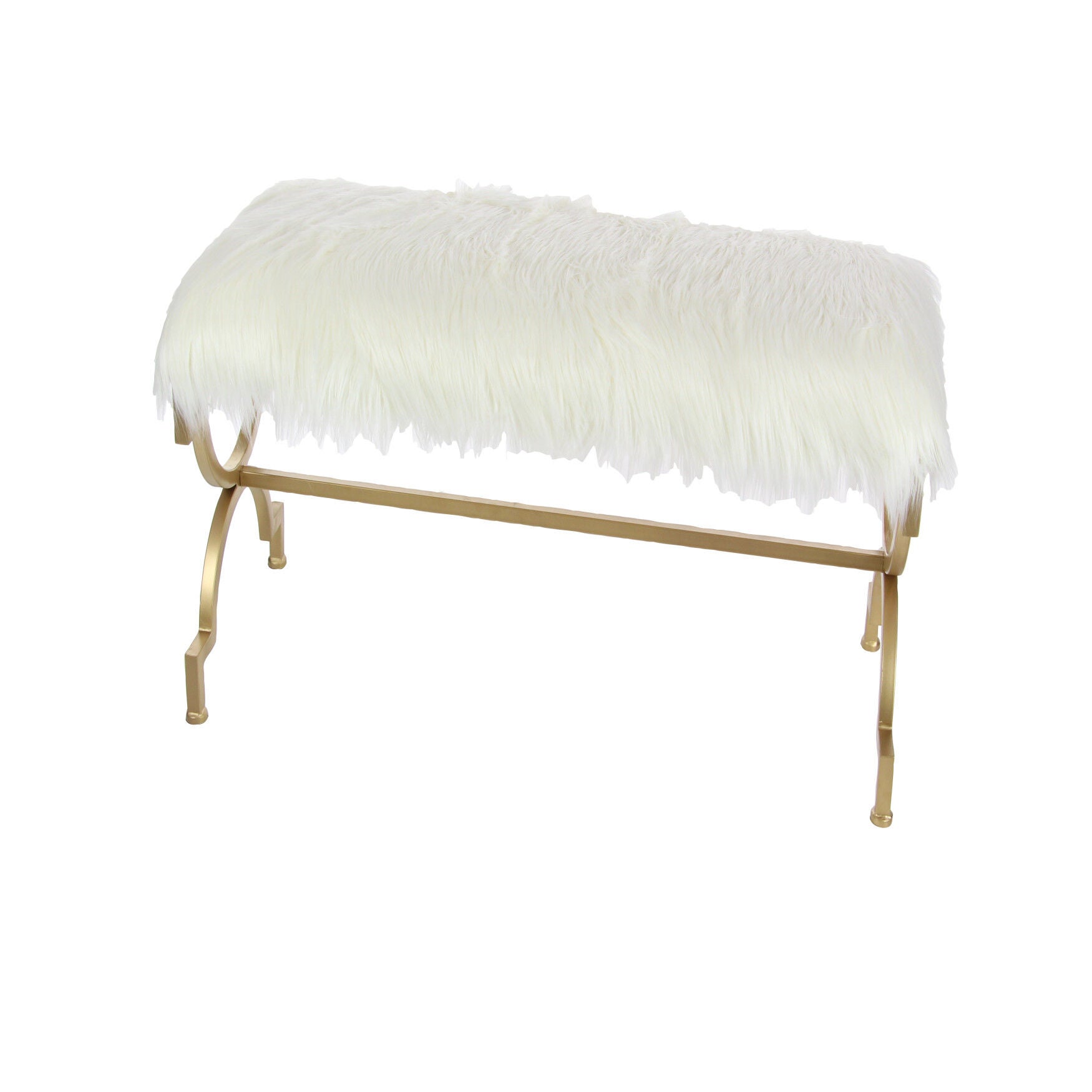 White Fur and Metal Contemporary Bench, 20x42x17, , alternate image number 3
