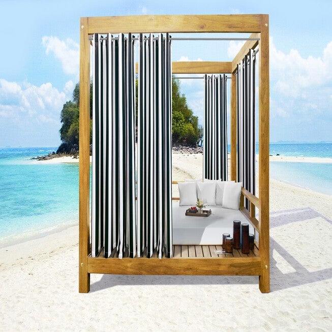 Outdoor Decor Seascapes Stripes Outdoor Grommet Curtain Panel Pair, BLACK, hi-res image number 0