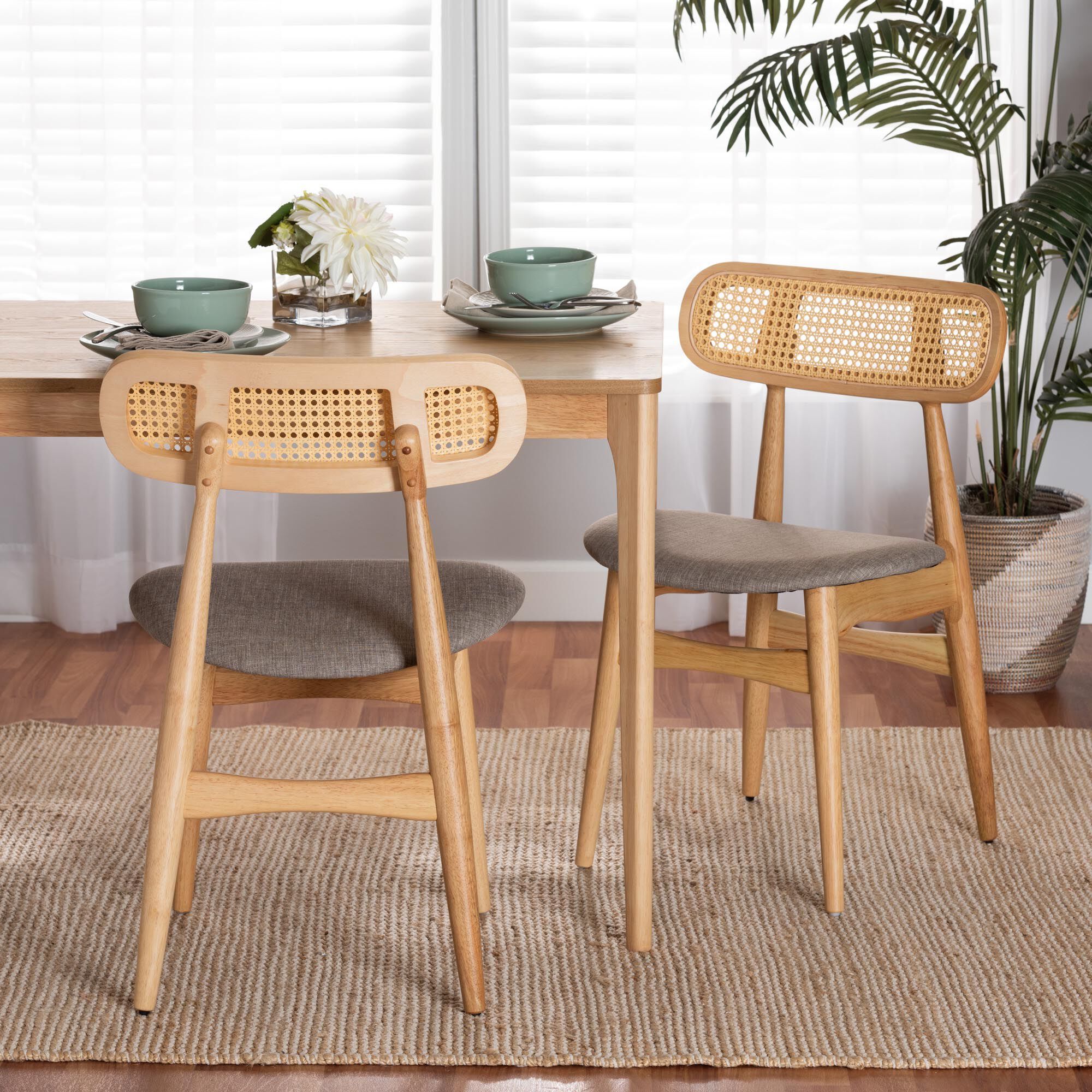 Tarana Mid-Century Modern Grey Fabric and Natural Oak Finished Wood 2-Piece Dining Chair Set, GREY, hi-res image number 0