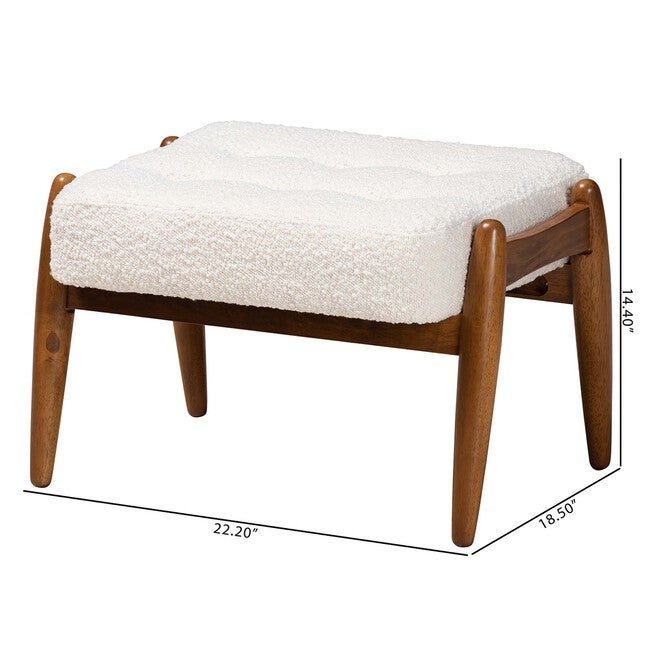 Jeanine Japandi Cream Boucle Fabric And Walnut Brown Finished Rubberwood Ottoman Footstool, , alternate image number 6
