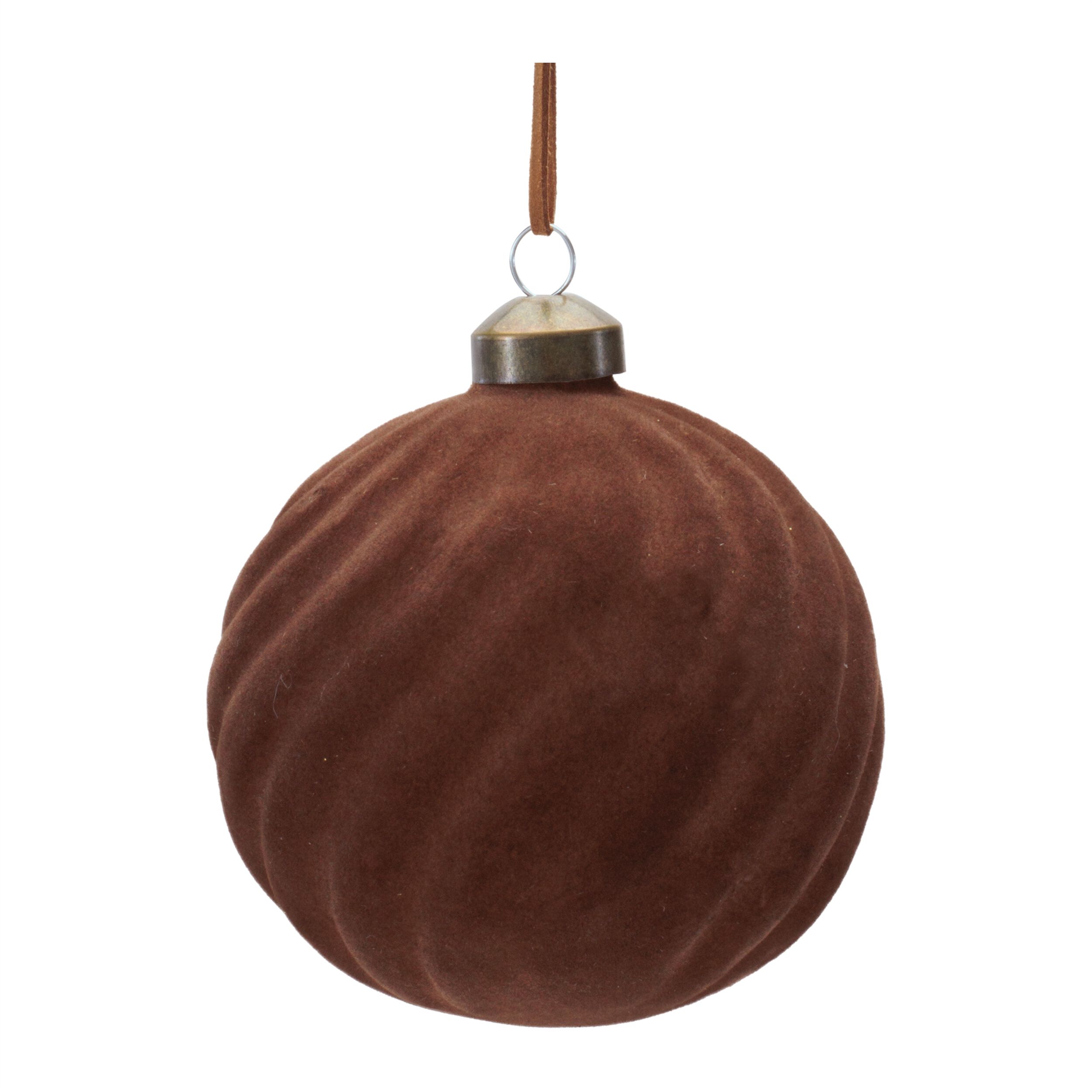 Flocked Ribbed Glass Ball Ornament (Set of 6), BROWN, alternate image number 2