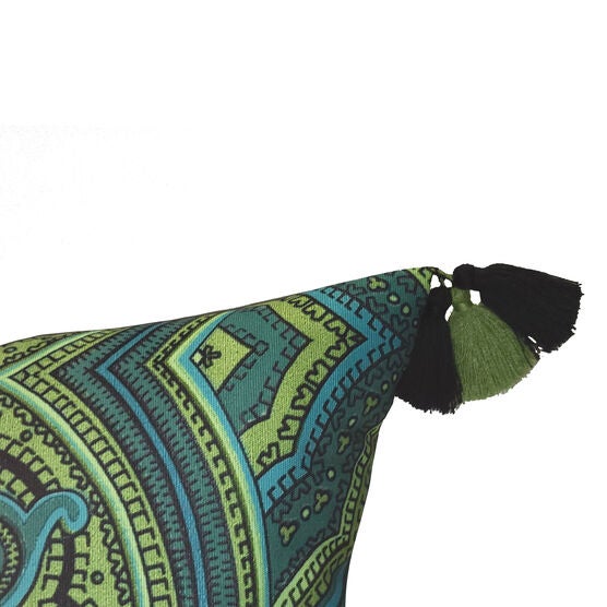 Edie @ Home Indoor/Outdoor Arabesque Watercolor Paisley Decorative Throw Pillow 14X21, Green Multi, , alternate image number null