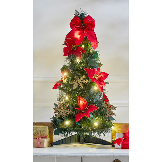 Fully Decorated Pre-Lit 2' Pop-Up Tabletop Christmas Tree, POINSETTIA, hi-res image number null