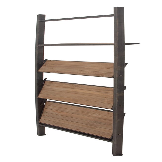Dark Brown Wood Industrial Shelving Unit, 77 inches x 20 inches x 14 inches, , alternate image number null