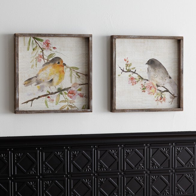 Wood Framed Watercolor Bird Plaque (Set of 2), BROWN WHITE, alternate image number 1