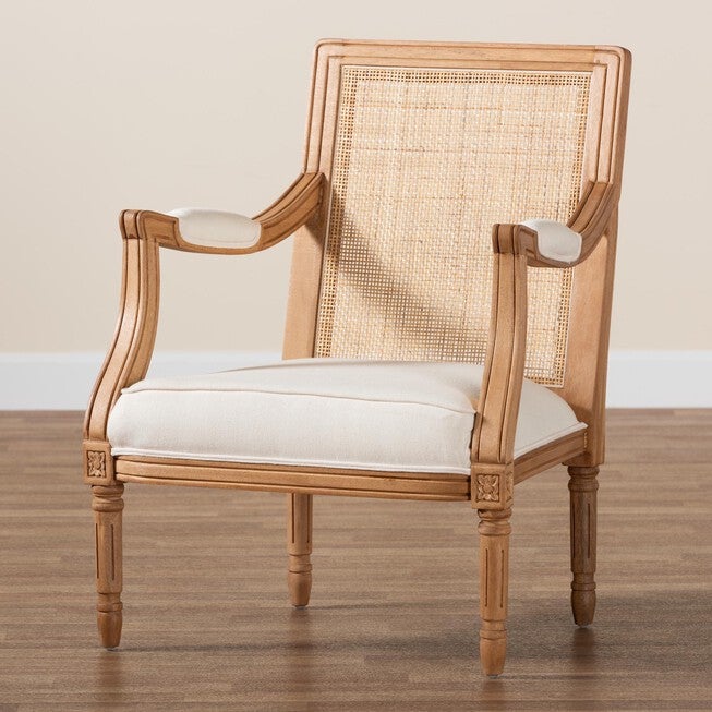 Garridan Traditional French Beige Fabric And Dark Brown Finished Wood Accent Chair, , alternate image number 7