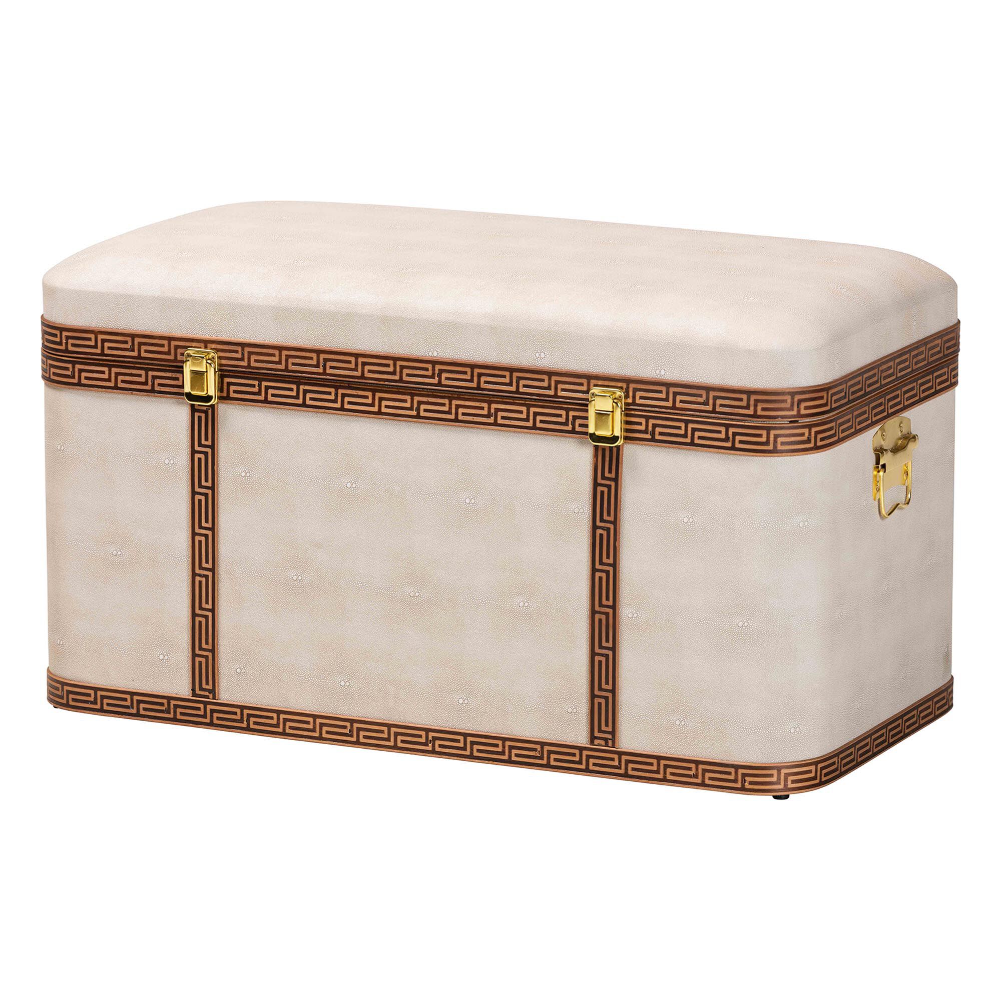 Brenner Modern Transitional Beige Faux Shagreen Storage Trunk, BEIGE, alternate image number 1