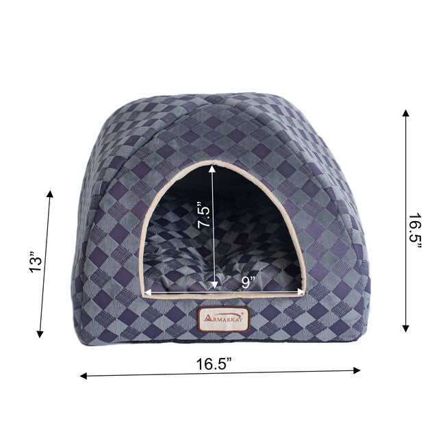 Purple Gray Checkered Cat Dog Bed, , alternate image number null
