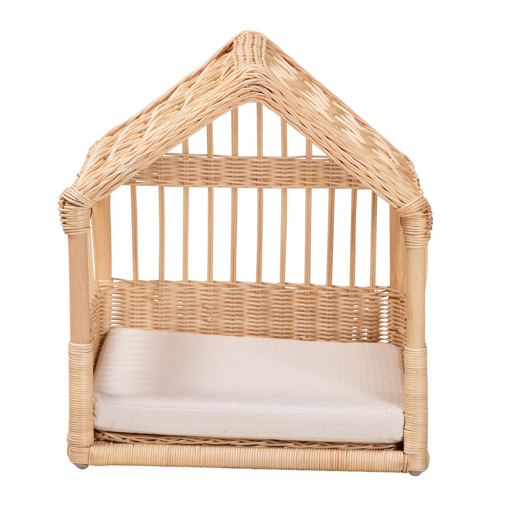 Pieta Modern Bohemian Natural Brown Rattan Pet Bed, , on-hover image number 1