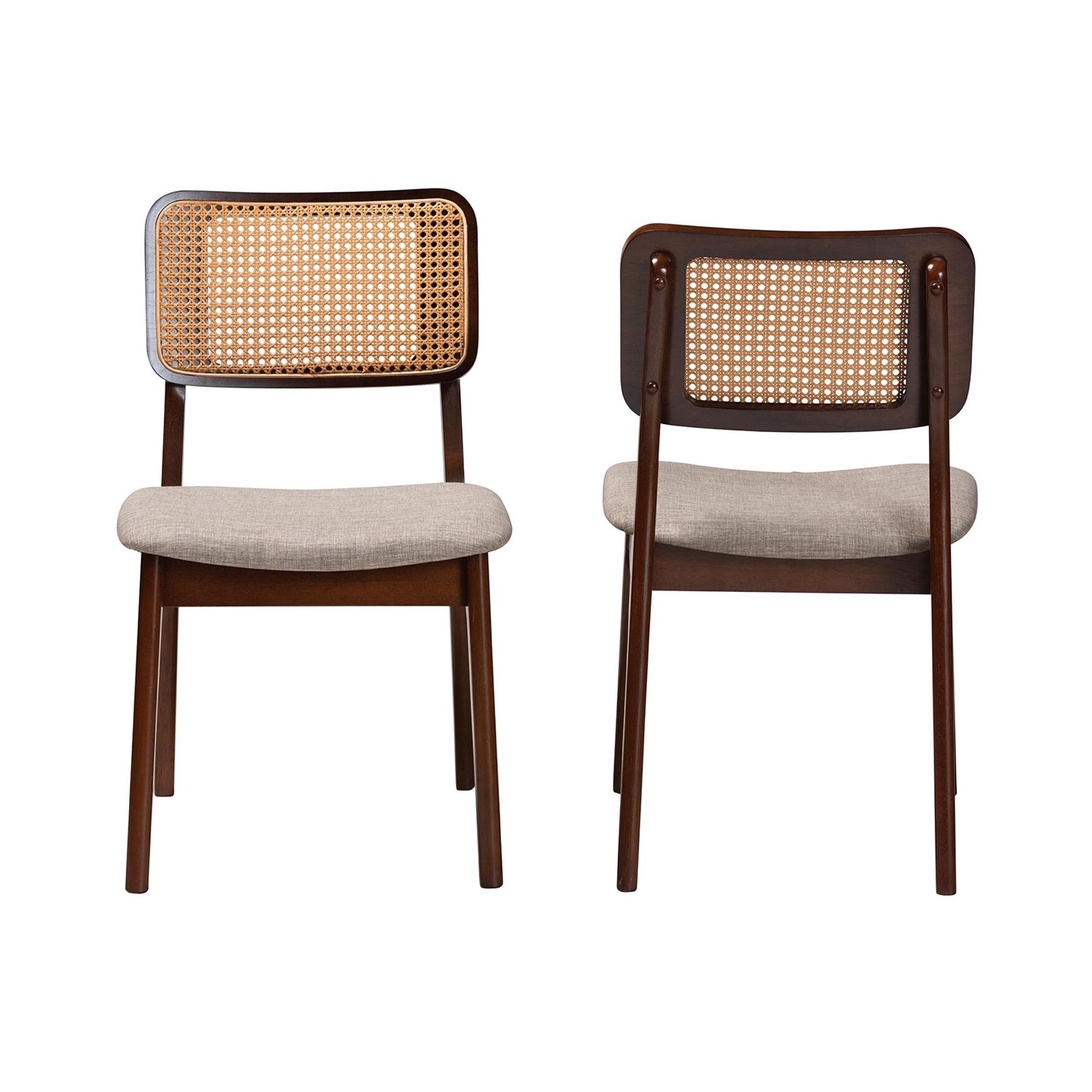 Dannon Mid-Century Modern Grey Fabric And Walnut Brown Finished Wood 2-Piece Dining Chair Set, , on-hover image number 1