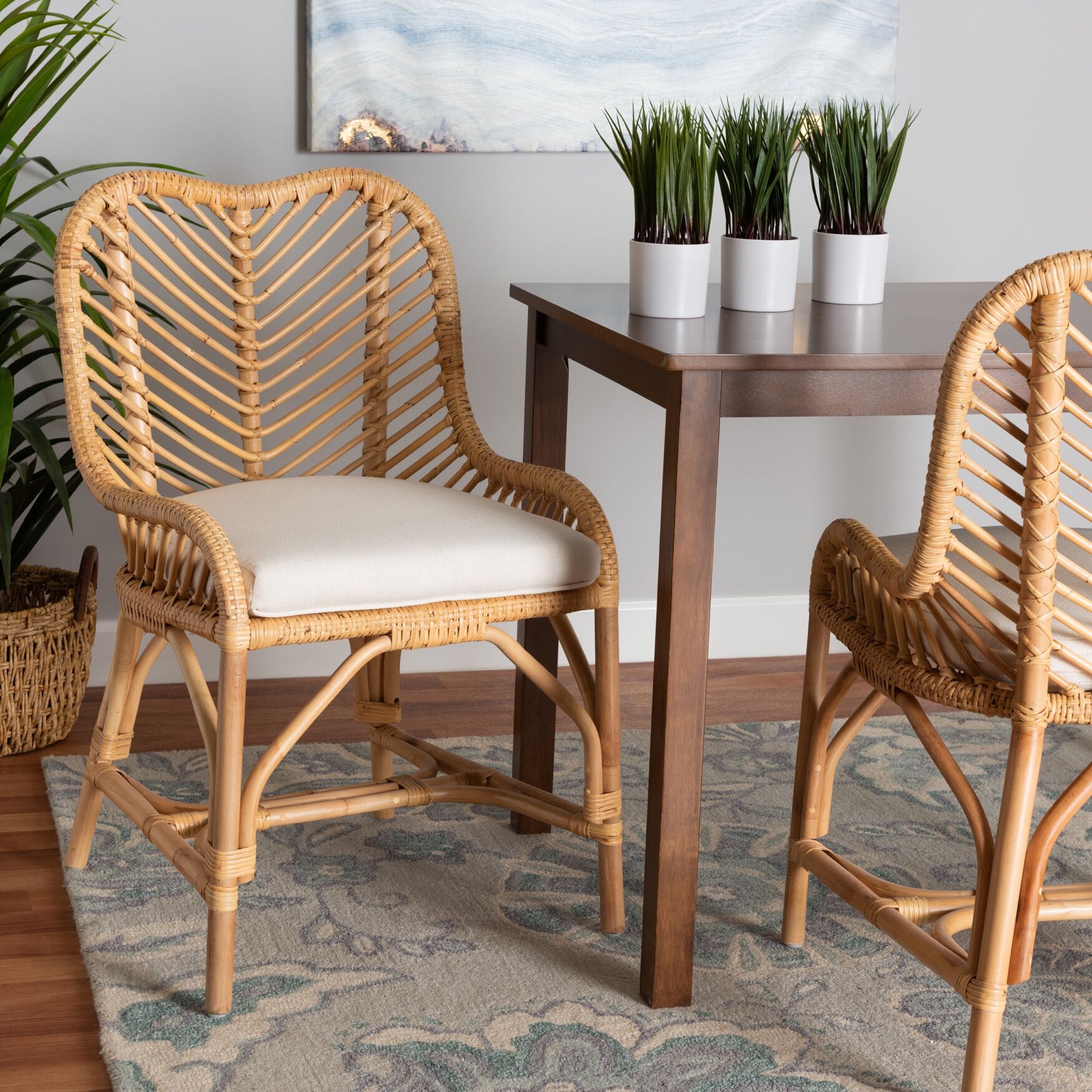 Arween Modern Bohemian Natural Brown Rattan Dining Chair, , alternate image number 7