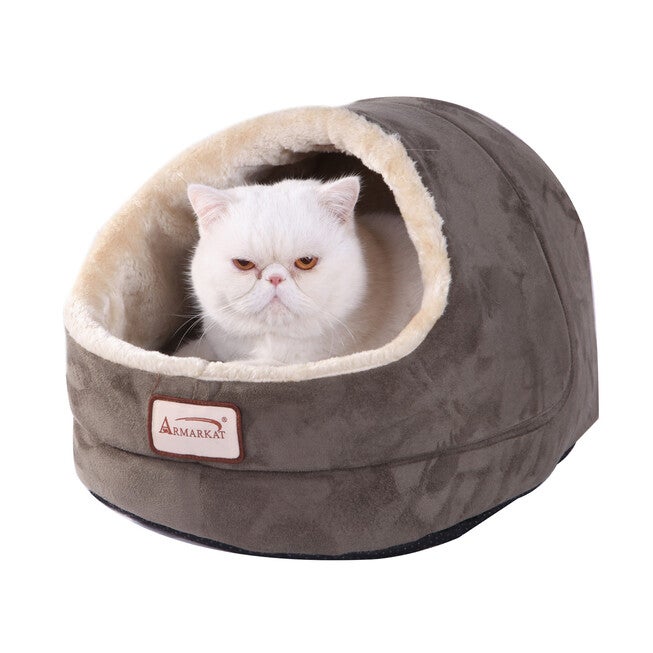 Faux Fur, Faux Suede Pet Cat Dog Cave Pet Bed, Beige/Laurel Green, GREEN BEIGE, hi-res image number null