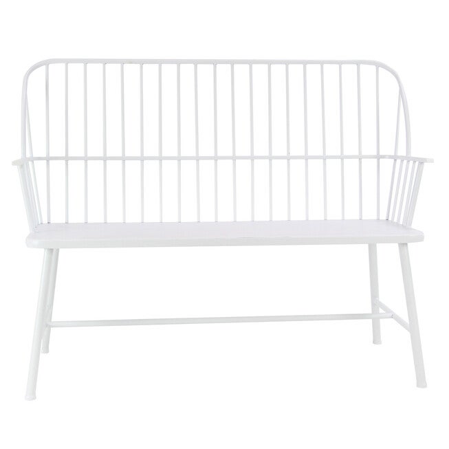White Metal Farmhouse Bench, WHITE, hi-res image number 0
