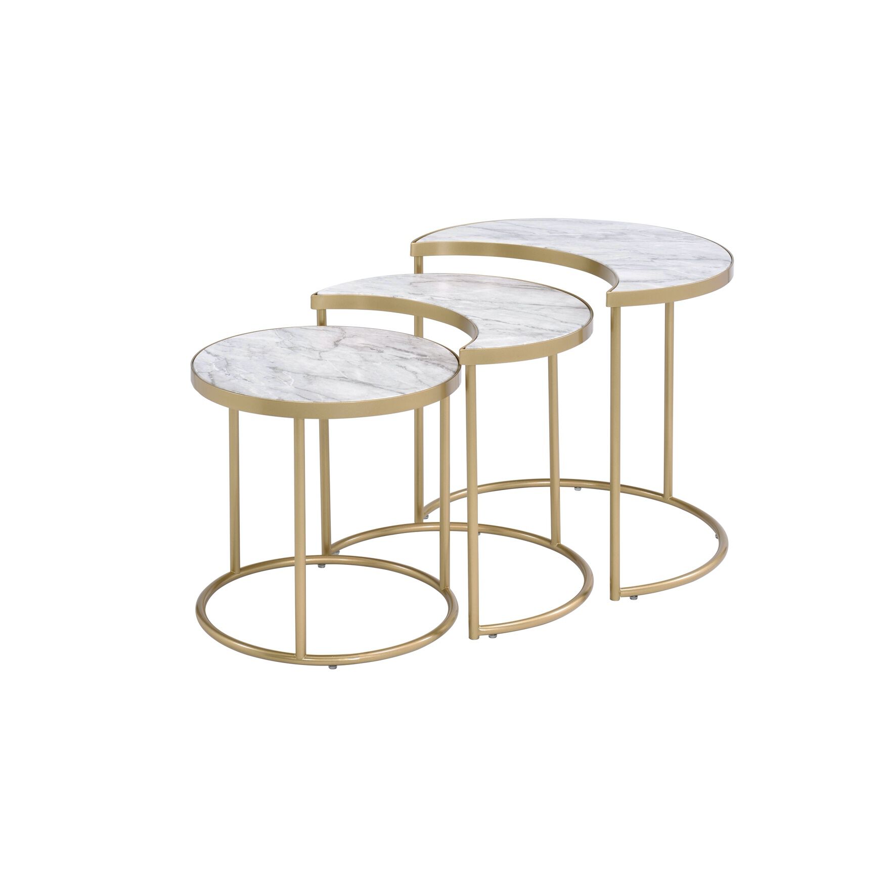 3Pc Nesting Tables, FAUX MARBLE GOLD, hi-res image number 0