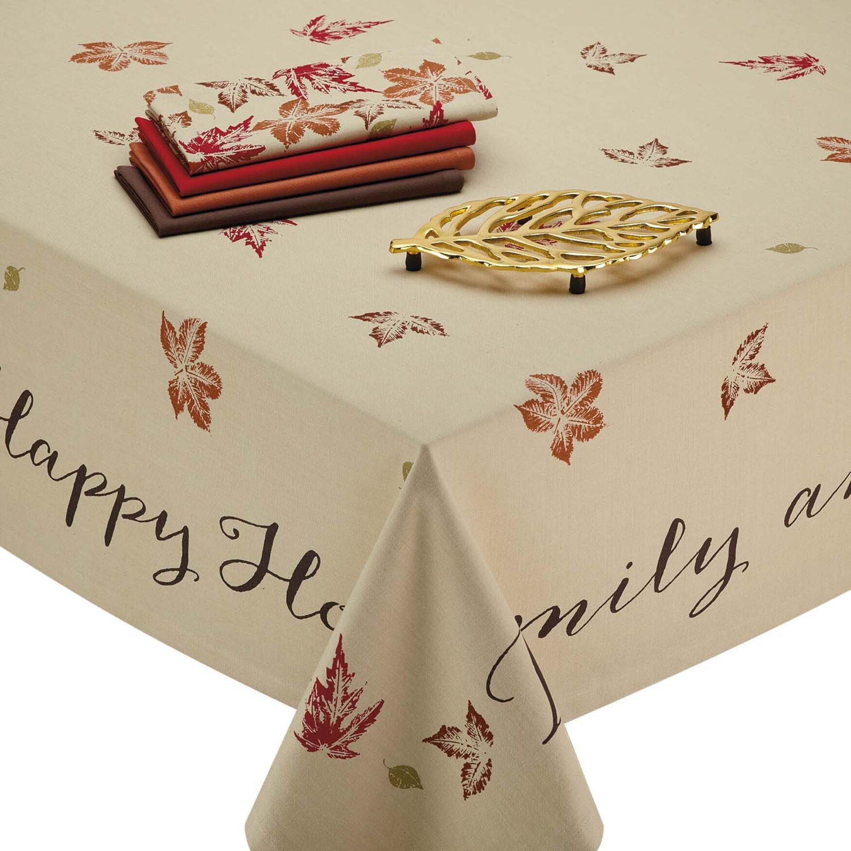 Rustic Leaves Print Tablecloth 60x84, , alternate image number 2