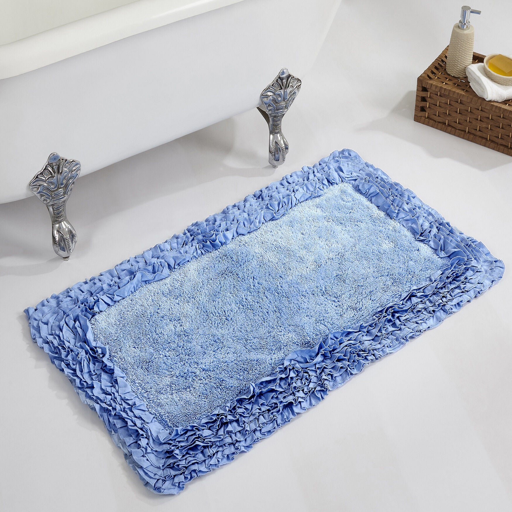 Shaggy Border Bath Rug Mat, 24 inches X 40 inches, BLUE, hi-res image number 0