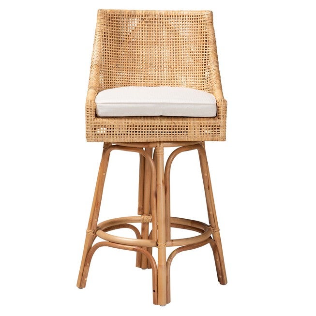 Bella Modern Bohemian Natural Brown Rattan Bar Stool, , on-hover image number 1