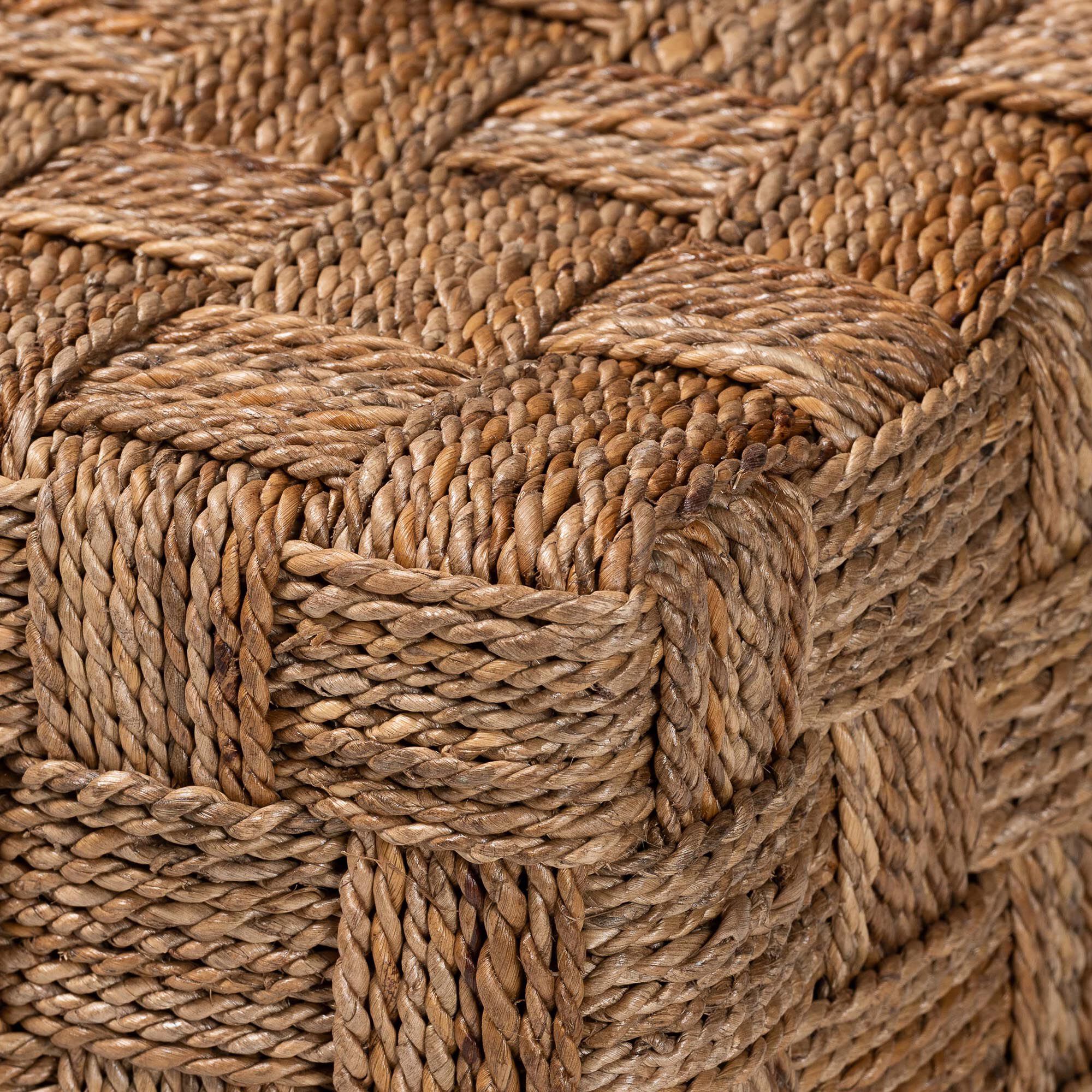 Close-up of woven rope-like strands in seagrass weave