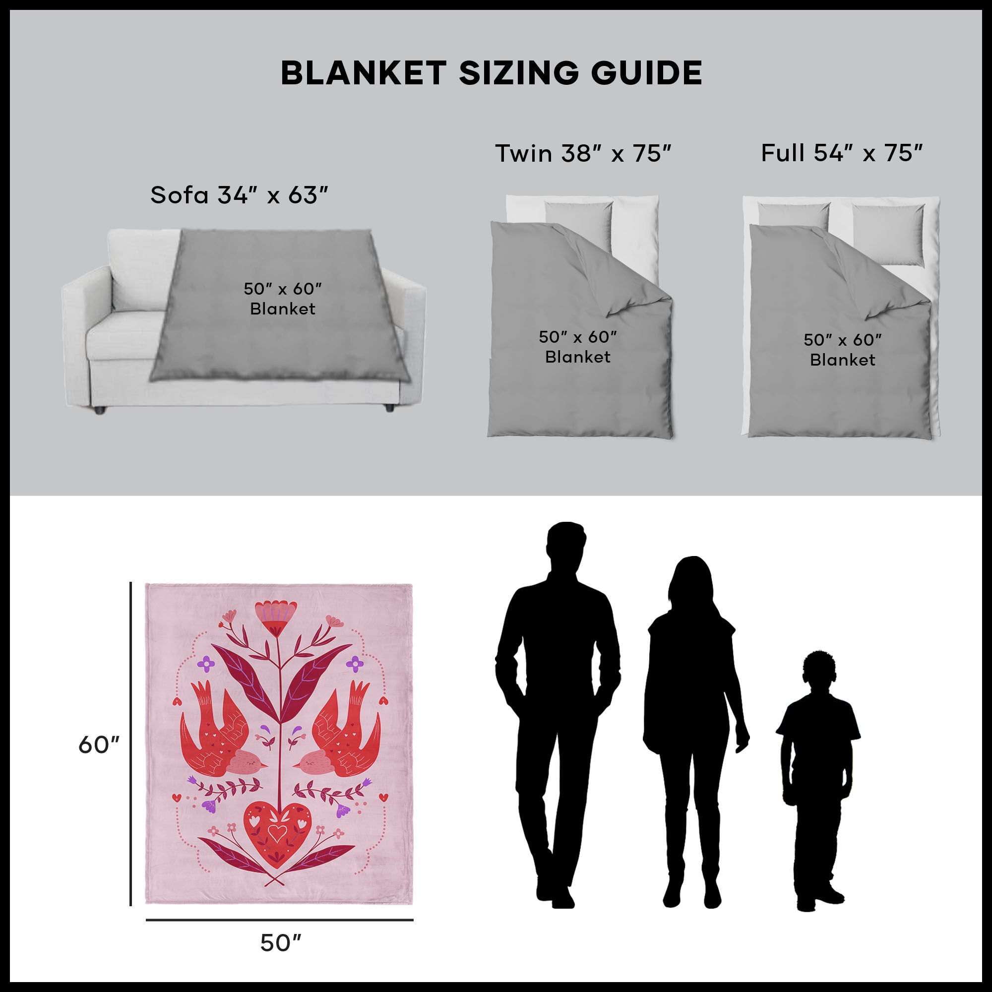 Valentine's Day Flying Birds Silk Touch Throw Blanket 50x60 Inches, FLYING BIRDS, alternate image number 5
