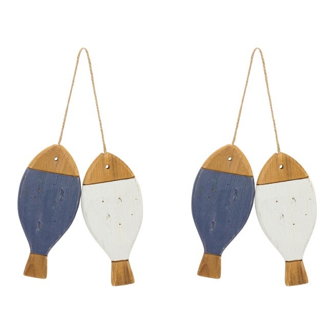 Pair of Fish Ornament (Set of 2) 23.25 inchesL x 3 inchesH Wood, WHITE/BLUE, alternate image number null