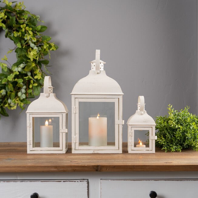 Lantern (Set of 3) 7.5 inches-14 inchesH Iron/Glass, WHITE, alternate image number 1