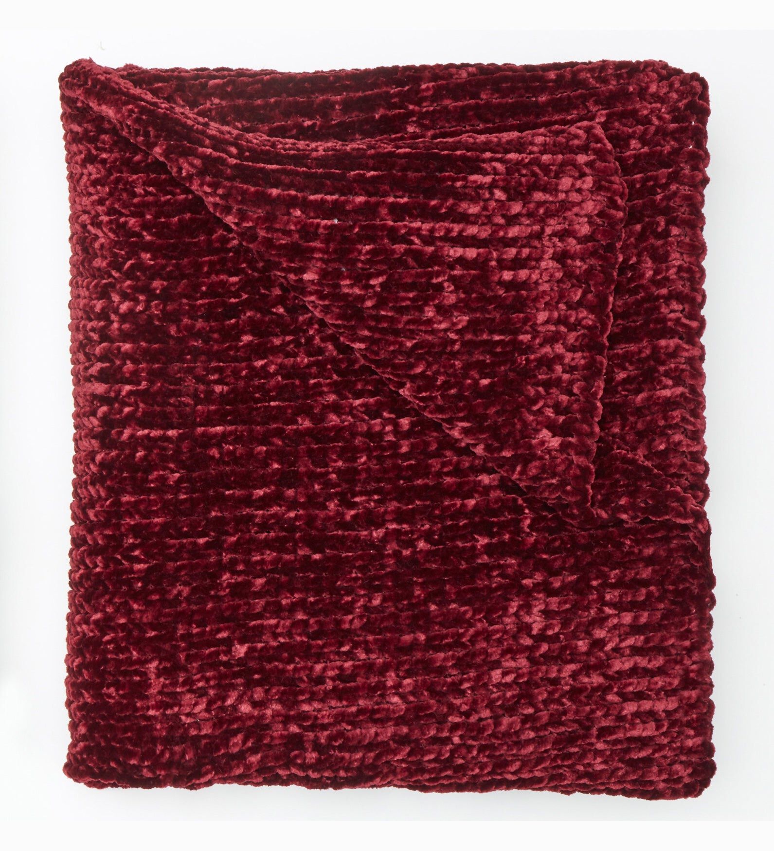 Chenille Knitted Throw Blanket, BURGUNDY, hi-res image number 0