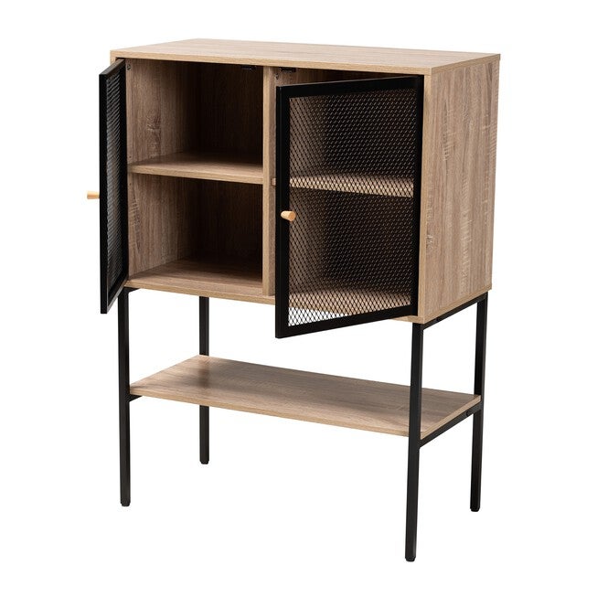 Asher Modern Industrial Natural Brown Finished Wood And Black Metal 2-Door Sideboard, , on-hover image number null