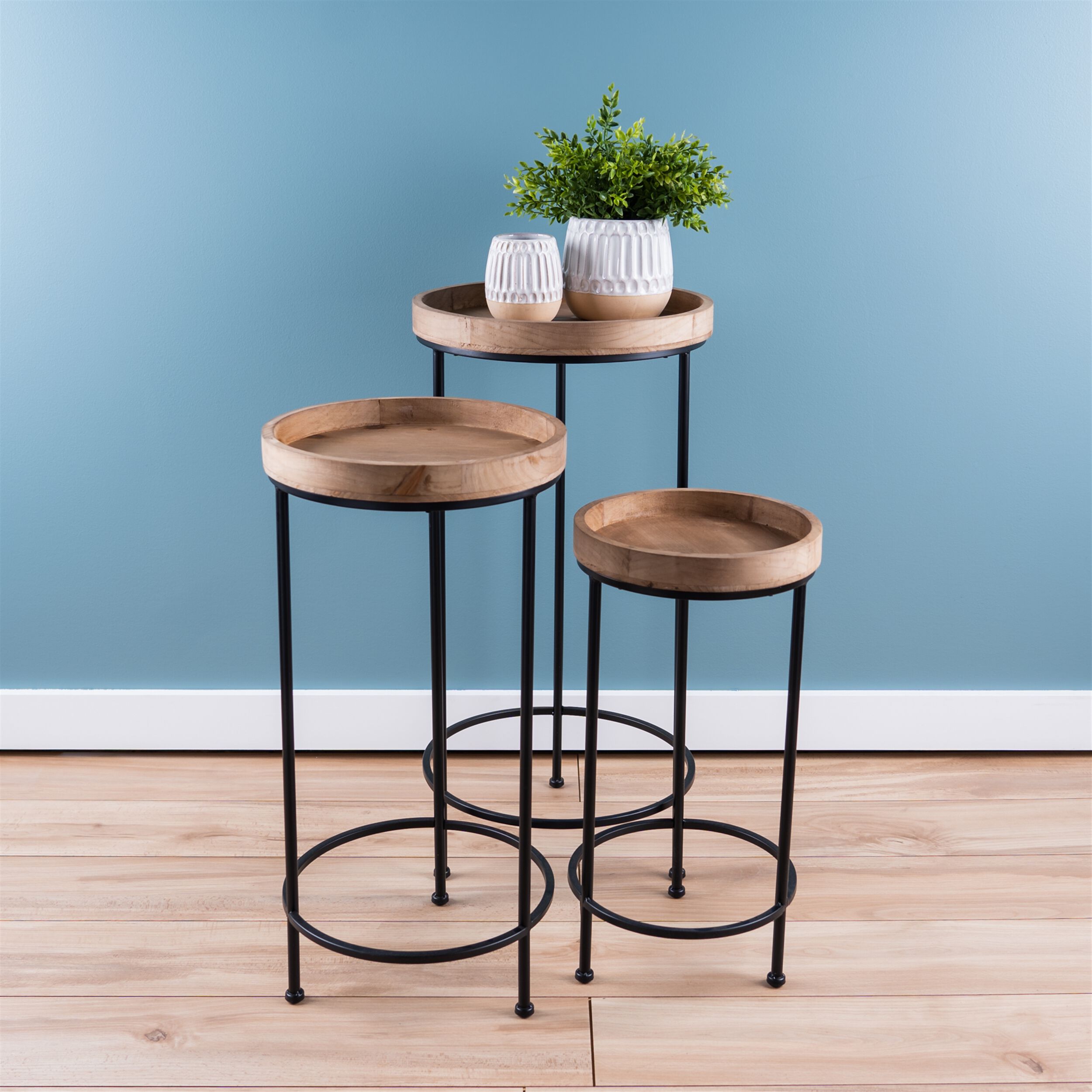 Accent Table (Set of 3) 10.5 inchesD x 20.75 inchesH, 12.25 inchesD x 25.25 inchesH, 14.25 inchesD x 28.75 inchesH Iron/Wood, BROWN/BLACK, alternate image number 4