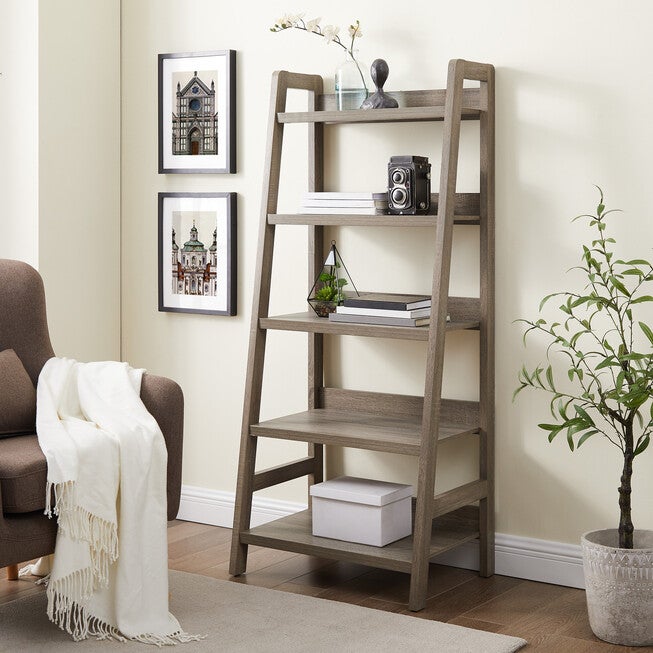 Tracey Ladder Bookcase, GREY, hi-res image number 0