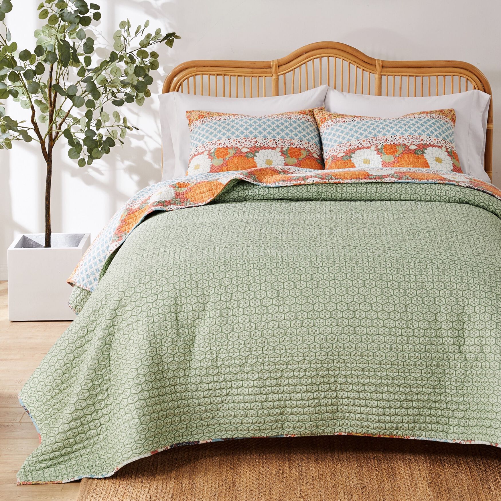 Carlie Calico Patchwork Cotton Quilt Set, , on-hover image number 1