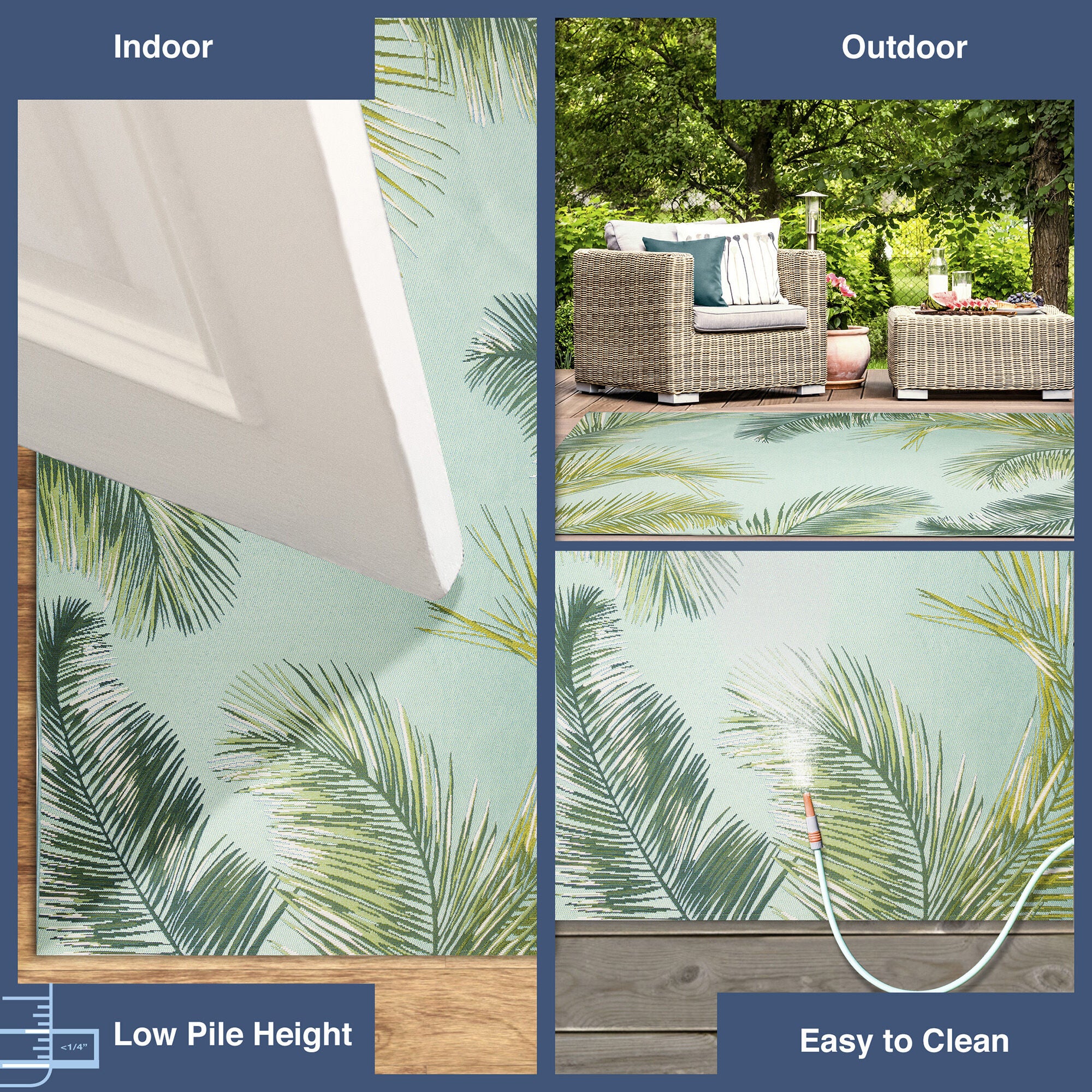 Liora Manne Marina Palm Border Indoor/Outdoor Area Rug Aqua 7 feet 10 inches x 9 feet 10 inches, AQUA, alternate image number 6