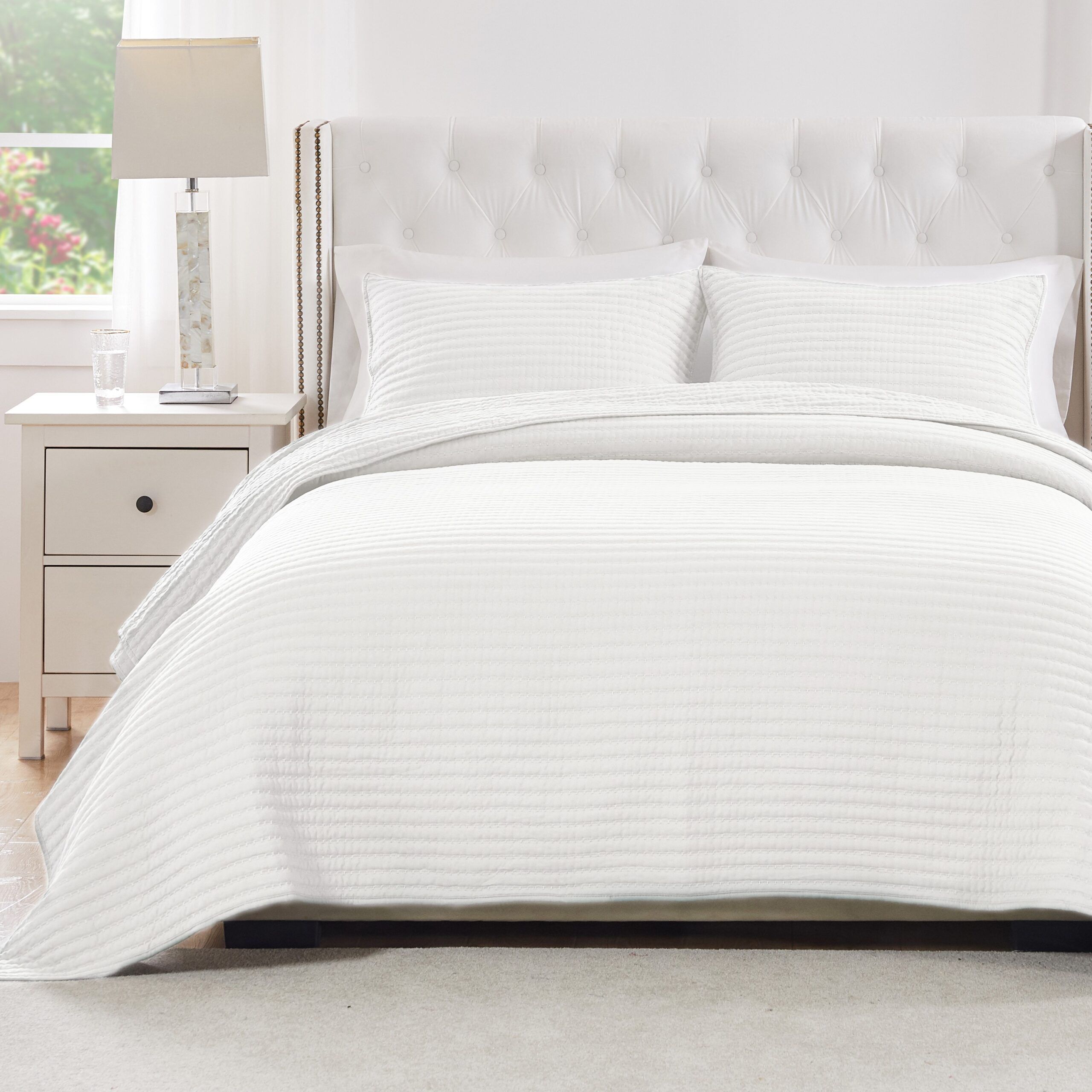 Greenland Home Fashions Vineyard Finely Stitched Quilt Set, WHITE, hi-res image number 0