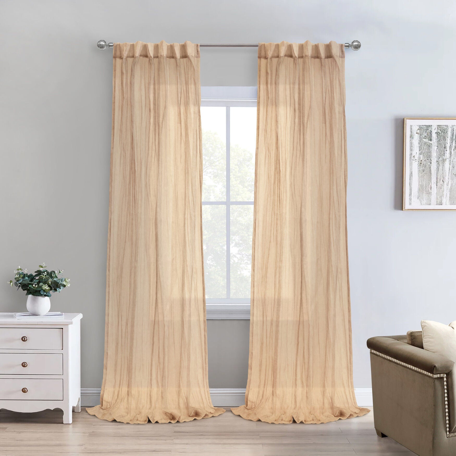 Paloma Sheer Dual Header Curtain Panel, APRICOT, hi-res image number 0