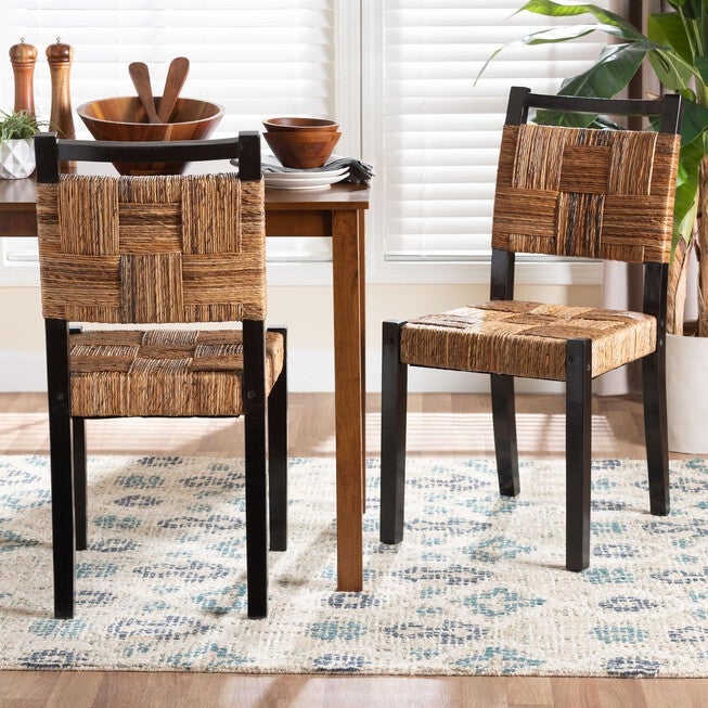 Raniya Handwoven Seagrass Dining Chair Set of 2- Solid Mango Wood Frame with Woven Seat and Backrest, BROWN, hi-res image number 0