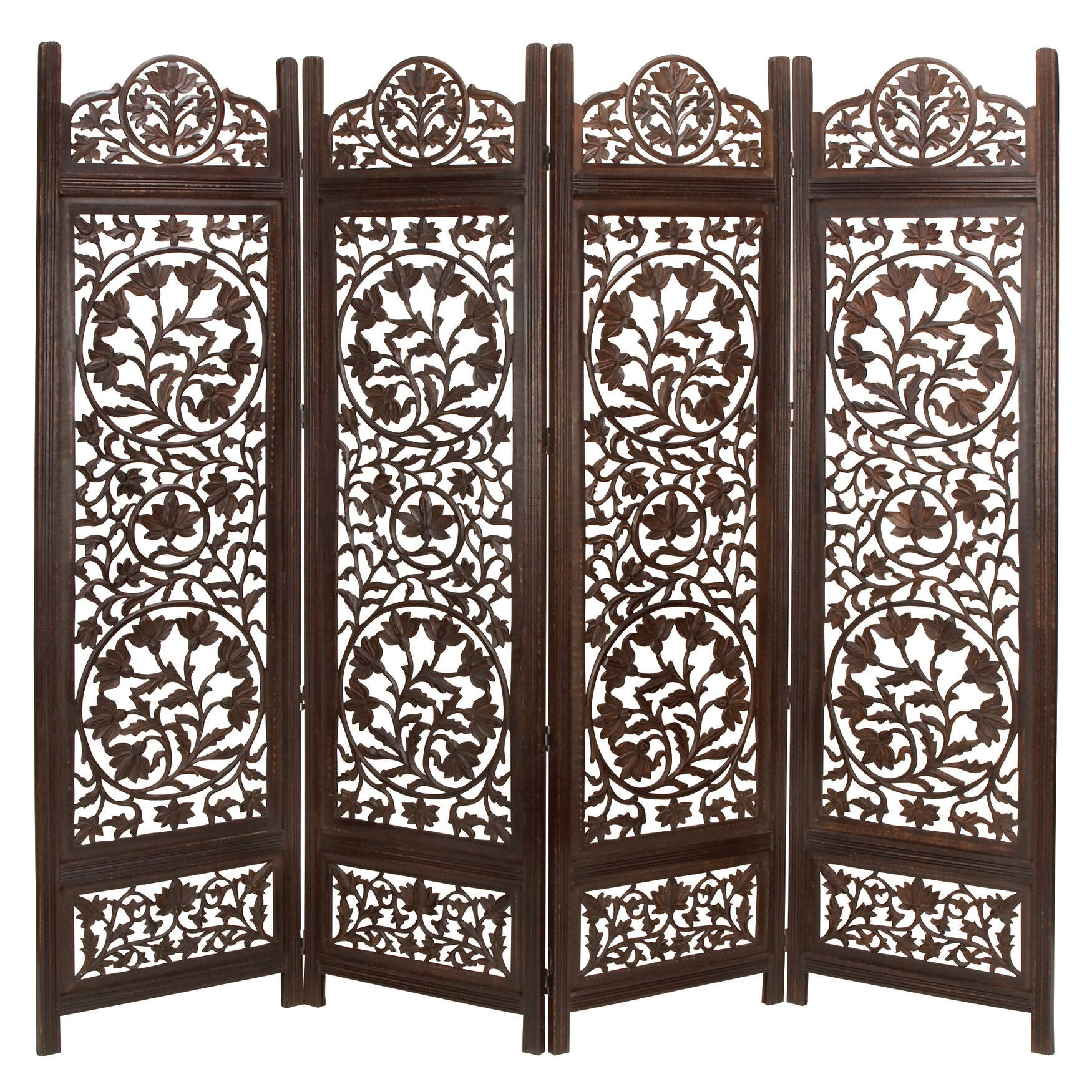 Brown Mango Wood Traditional Room Divider Screen, 72 inches x 80 inches x 1 inches, BEIGE, hi-res image number 0