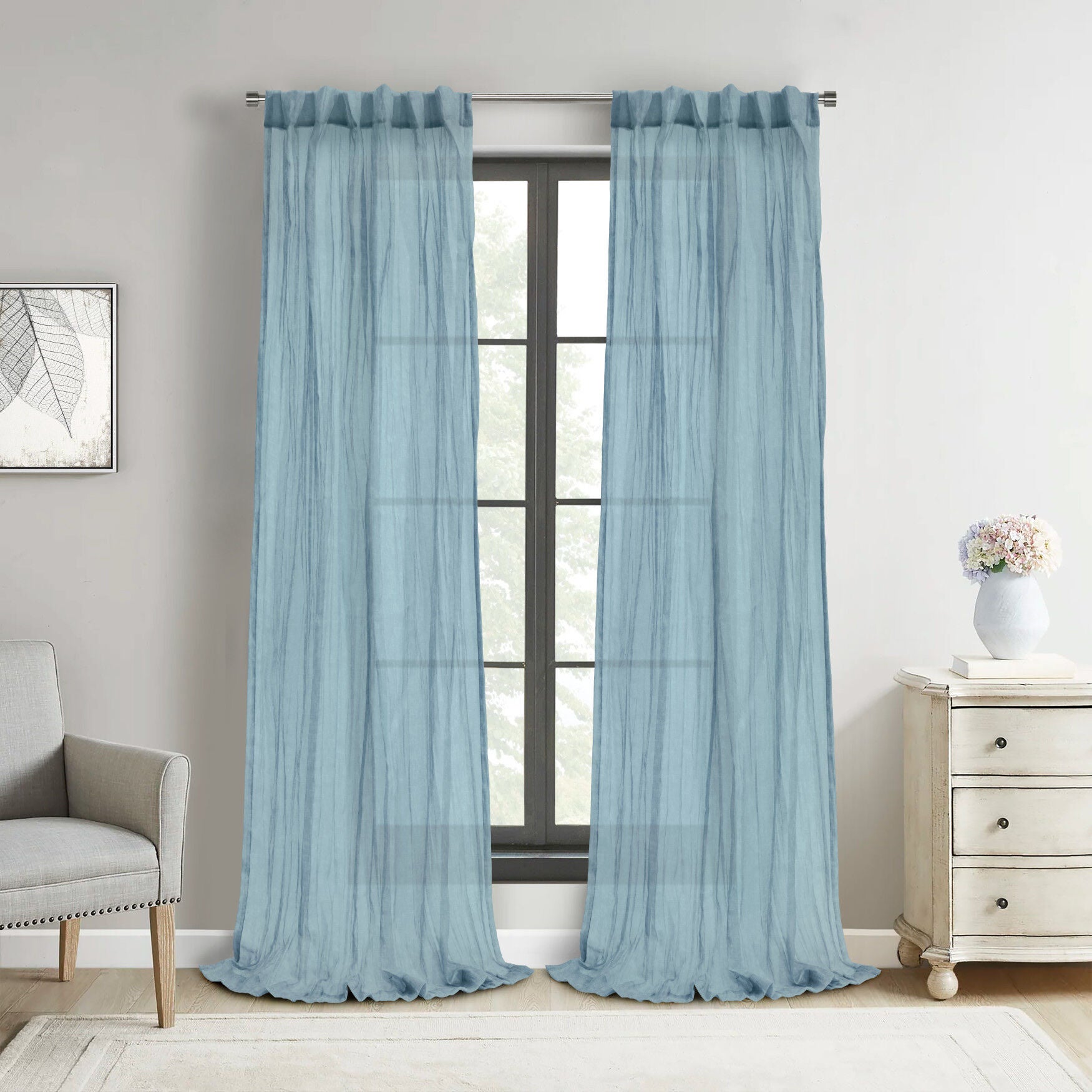 Paloma Sheer Dual Header Curtain Panel, BLUE, hi-res image number 0
