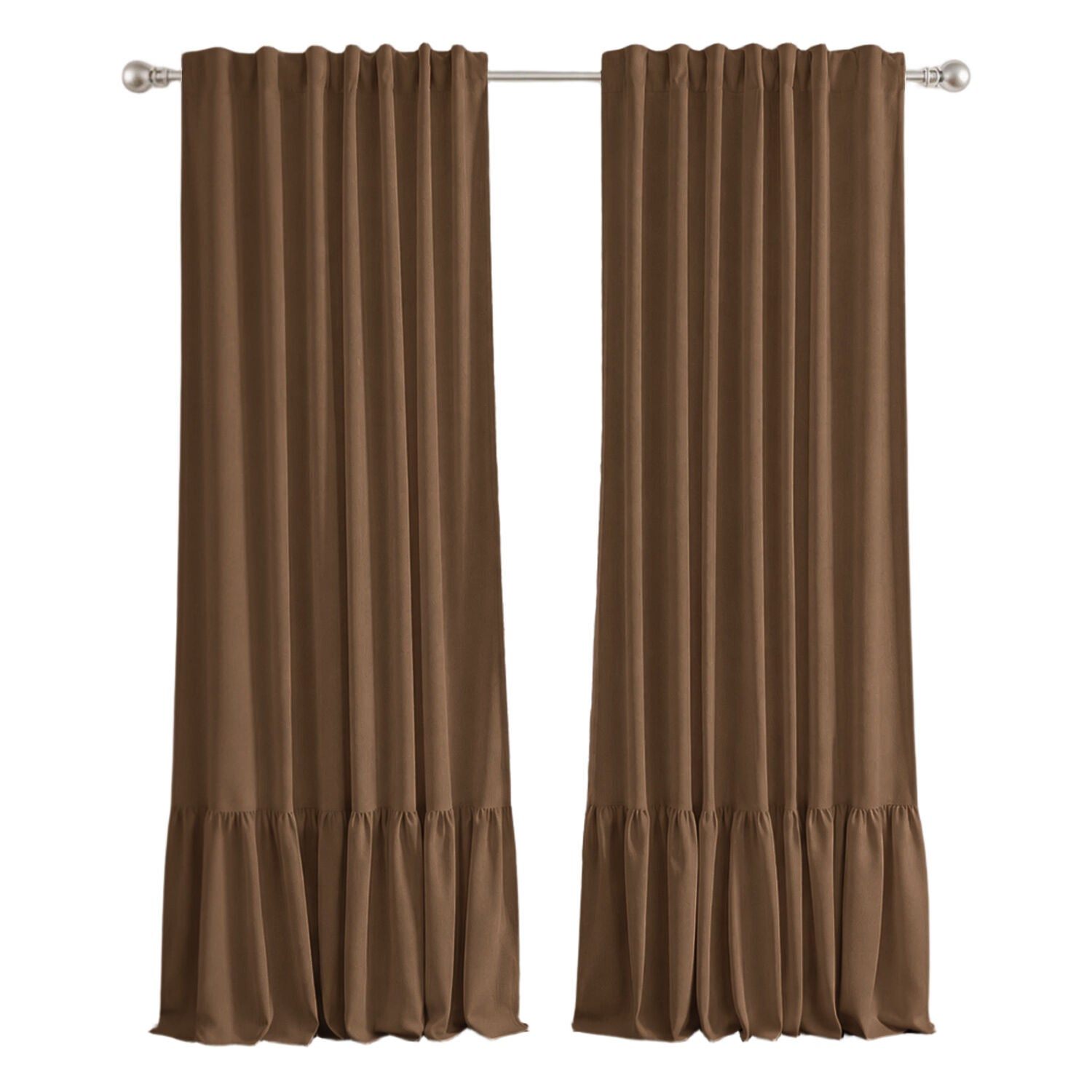 100% Blackout Recycled Cotton Ruffle Curtain Pair, COFFEE, alternate image number 7