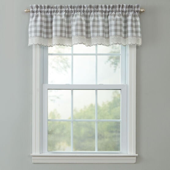 Buffalo Check Rod-Pocket Valance, GREY, hi-res image number null
